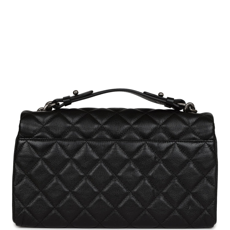 Chanel City Rock Medium Flap Black Goatskin Ruthenium Hardware