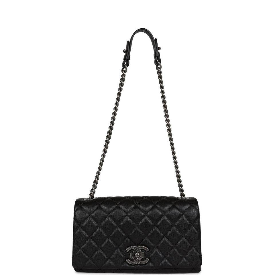 Chanel City Rock Medium Flap Black Goatskin Ruthenium Hardware