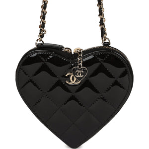 Chanel Hearts Chain Clutch Black and White Patent Calfskin Gold Hardware
