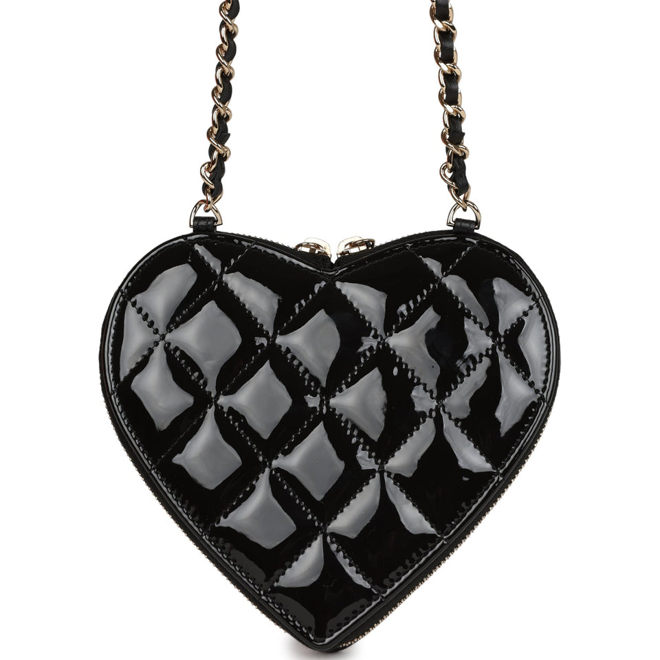 Chanel Hearts Chain Clutch Black and White Patent Calfskin Gold Hardware