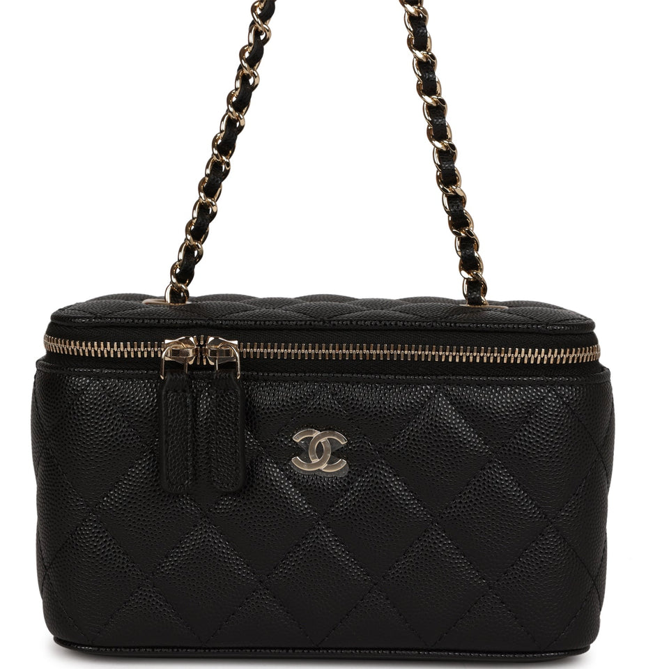 Chanel Small Classic Vanity Case Black Caviar Light Gold Hardware