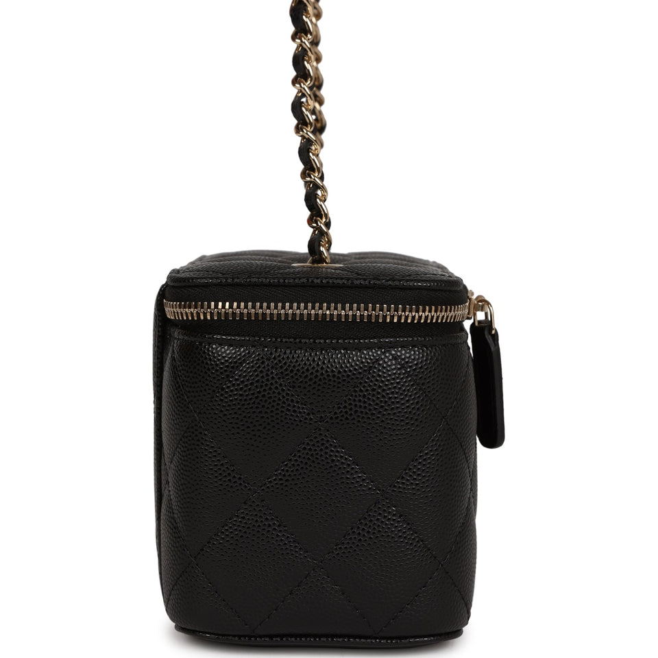 Chanel Small Classic Vanity Case Black Caviar Light Gold Hardware
