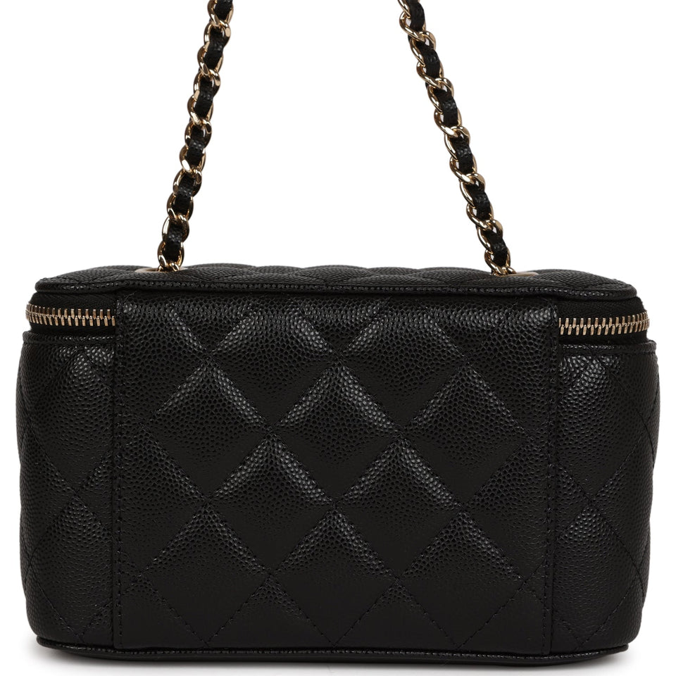 Chanel Small Classic Vanity Case Black Caviar Light Gold Hardware