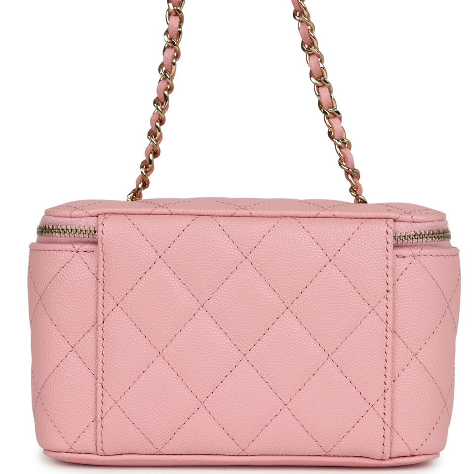 Chanel Small Classic Vanity Case Pink Caviar Light Gold Hardware