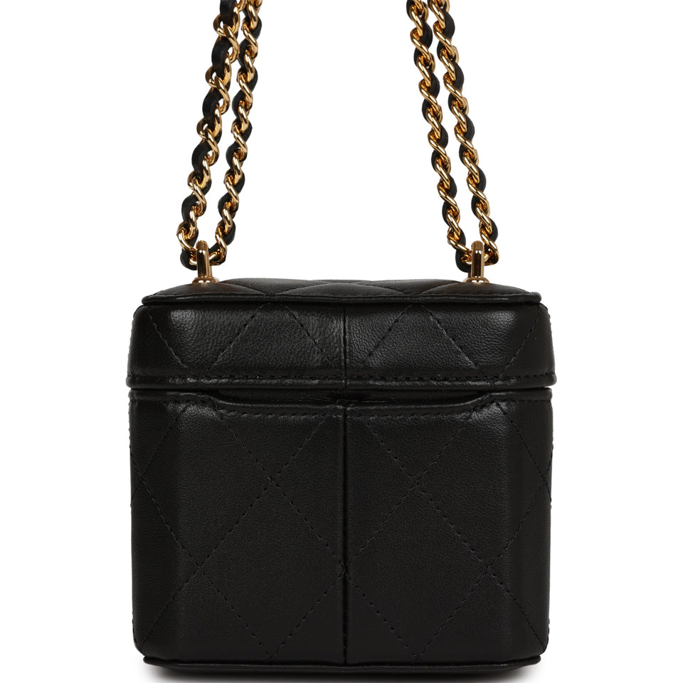 Chanel Mini Vanity Case Chain Clutch Black Lambskin Gold Hardware
