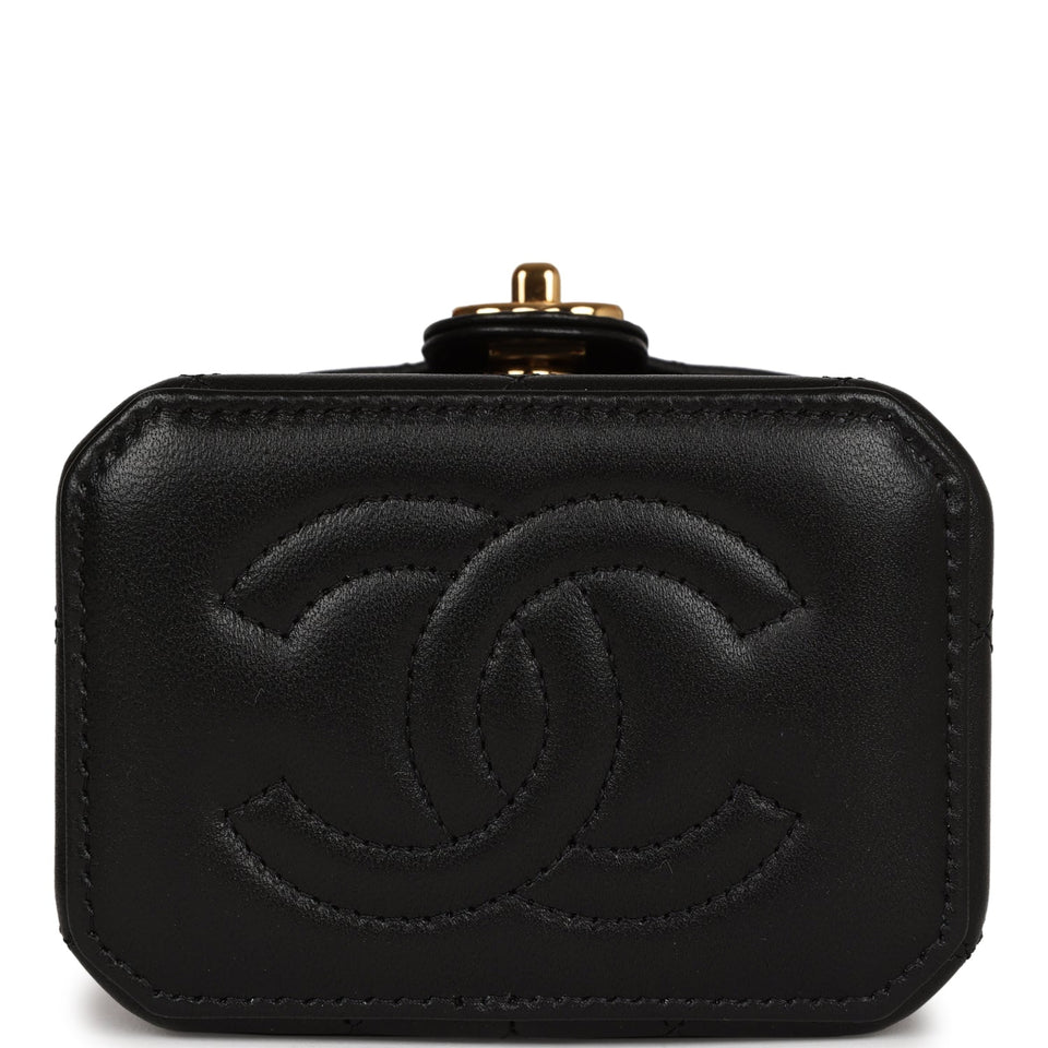 Chanel Mini Vanity Case Chain Clutch Black Lambskin Gold Hardware
