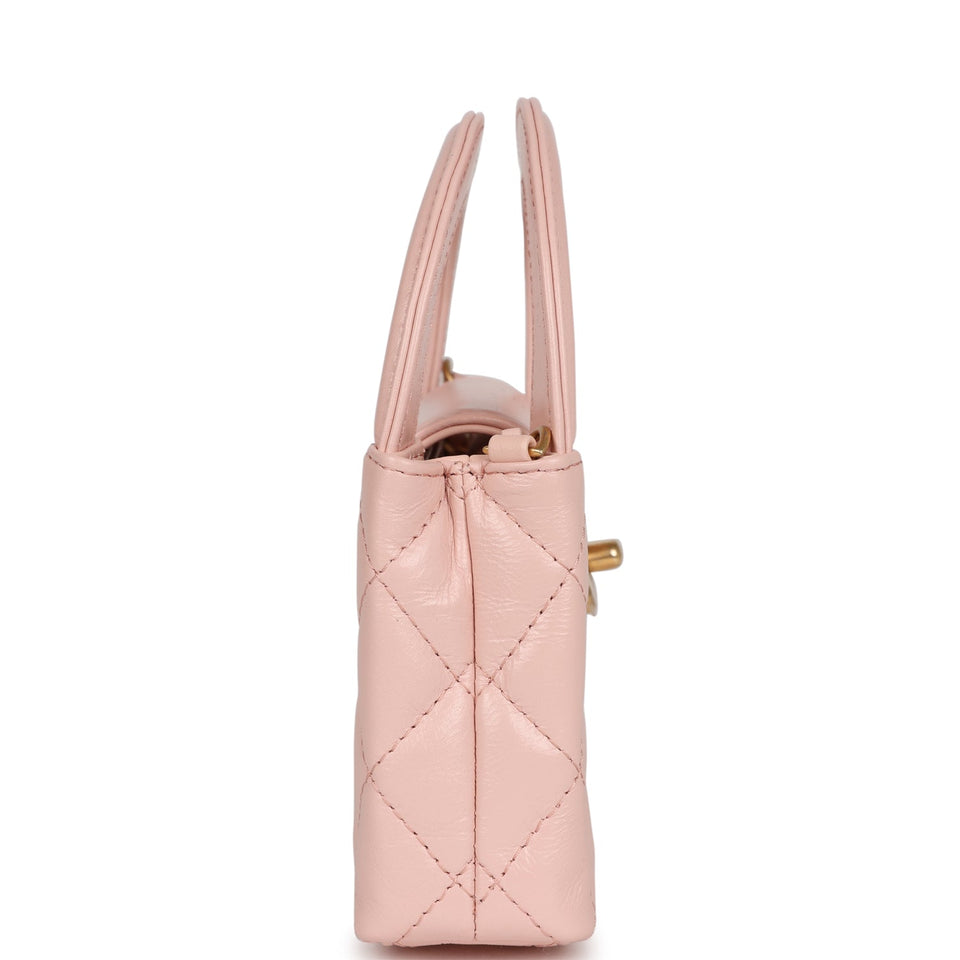 Chanel Nano Kelly Shopper Pink Shiny Aged Calfskin Brushed Gold Hardware