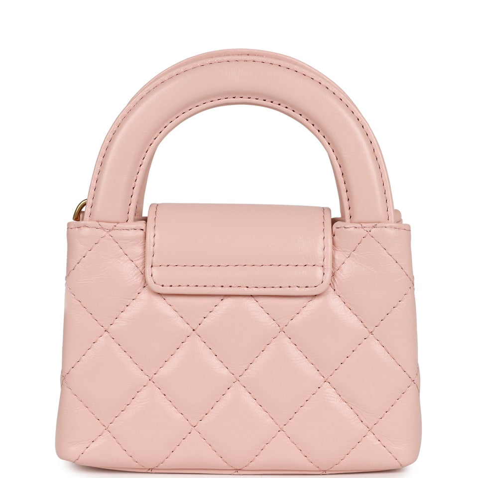Chanel Nano Kelly Shopper Pink Shiny Aged Calfskin Brushed Gold Hardware