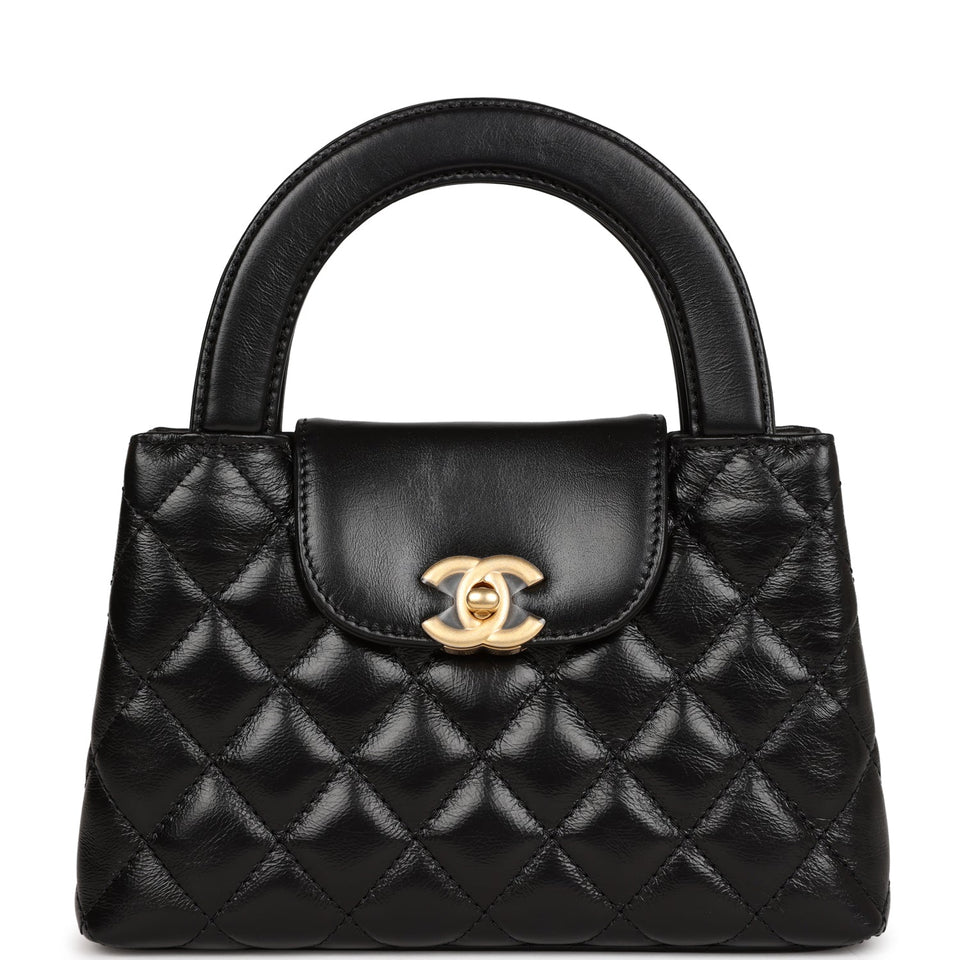 Chanel Small Kelly Shopper Black Shiny Aged Calfskin Brushed Gold Hardware