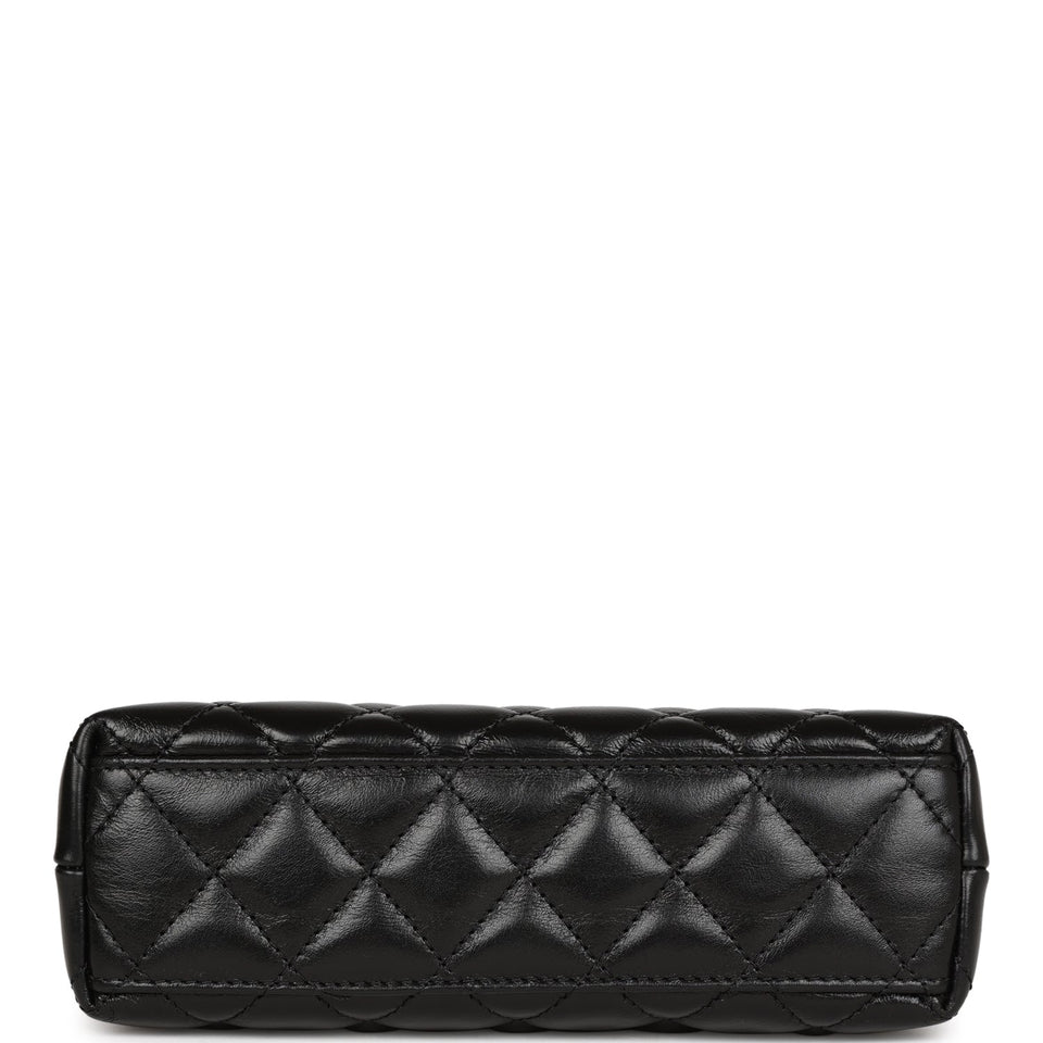 Chanel Small Kelly Shopper Black Shiny Aged Calfskin Brushed Gold Hardware