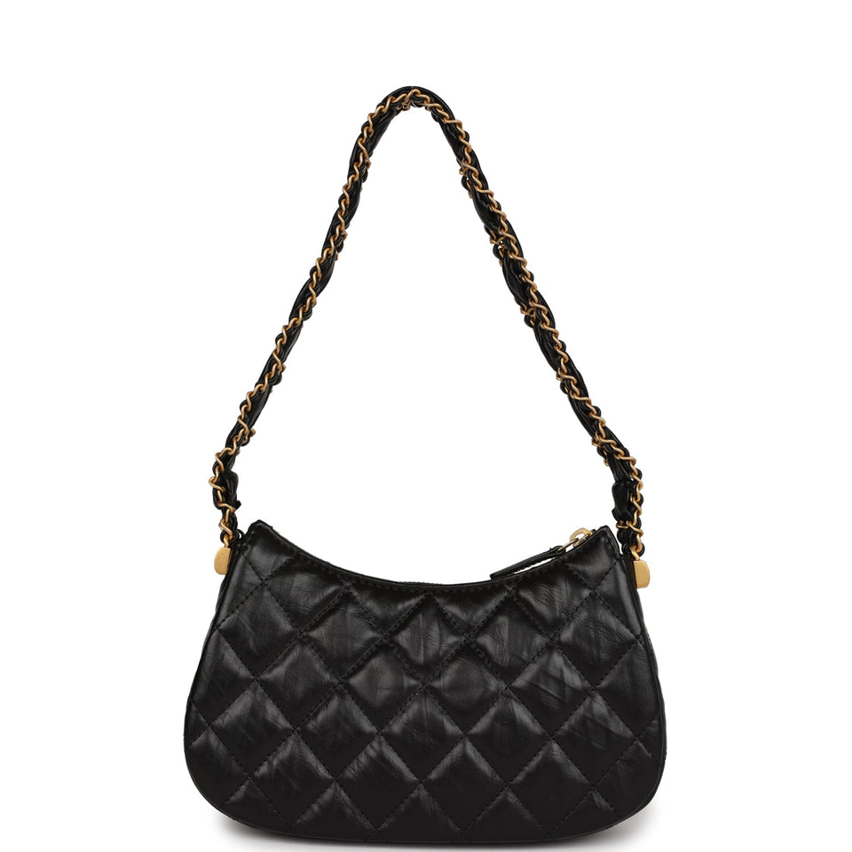 Chanel 19 Hobo Bag Black Aged Calfskin Brushed Gold Hardware