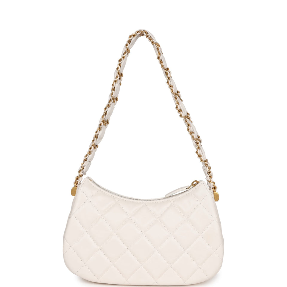 Chanel 19 Hobo Bag White Aged Calfskin Brushed Gold Hardware