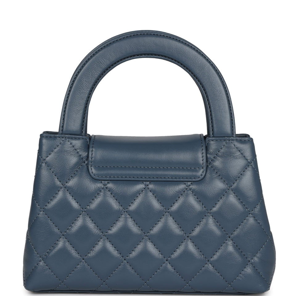 Chanel Small Kelly Shopper Blue Shiny Aged Calfskin Brushed Gold Hardware