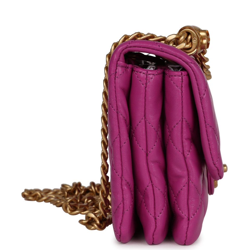 Chanel Small Crush Flap Bag Purple Shiny Aged Calfskin Brushed Gold Hardware