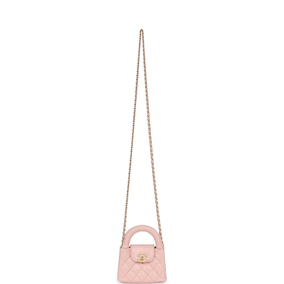 Chanel Nano Kelly Shopper Light Pink Shiny Aged Calfskin Brushed Gold Hardware