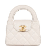 Chanel Nano Kelly Shopper White Shiny Aged Calfskin Brushed Gold Hardware