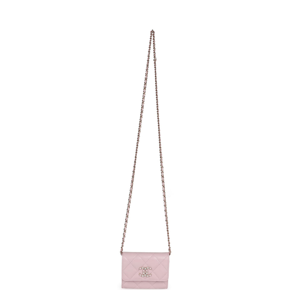 Chanel Mini Crossbody Wallet Pink Caviar Light Gold Hardware