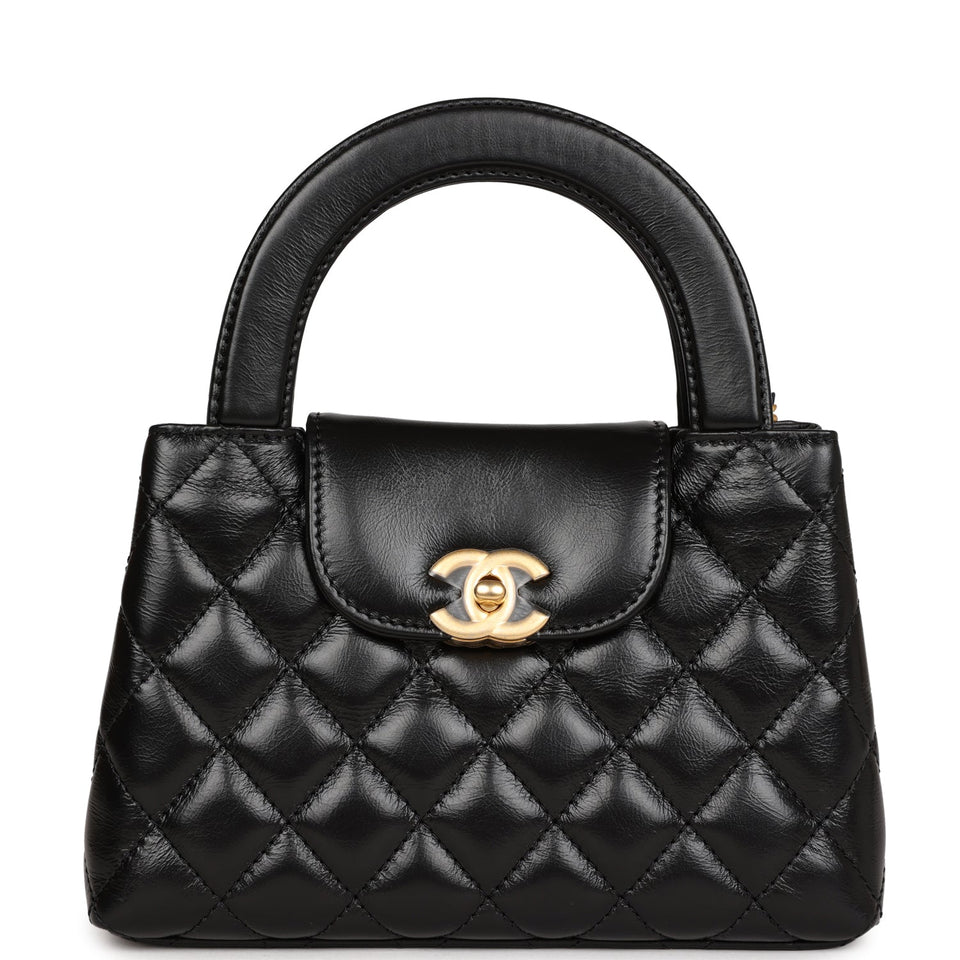 Chanel Small Kelly Shopper Black Shiny Aged Calfskin Brushed Gold Hardware