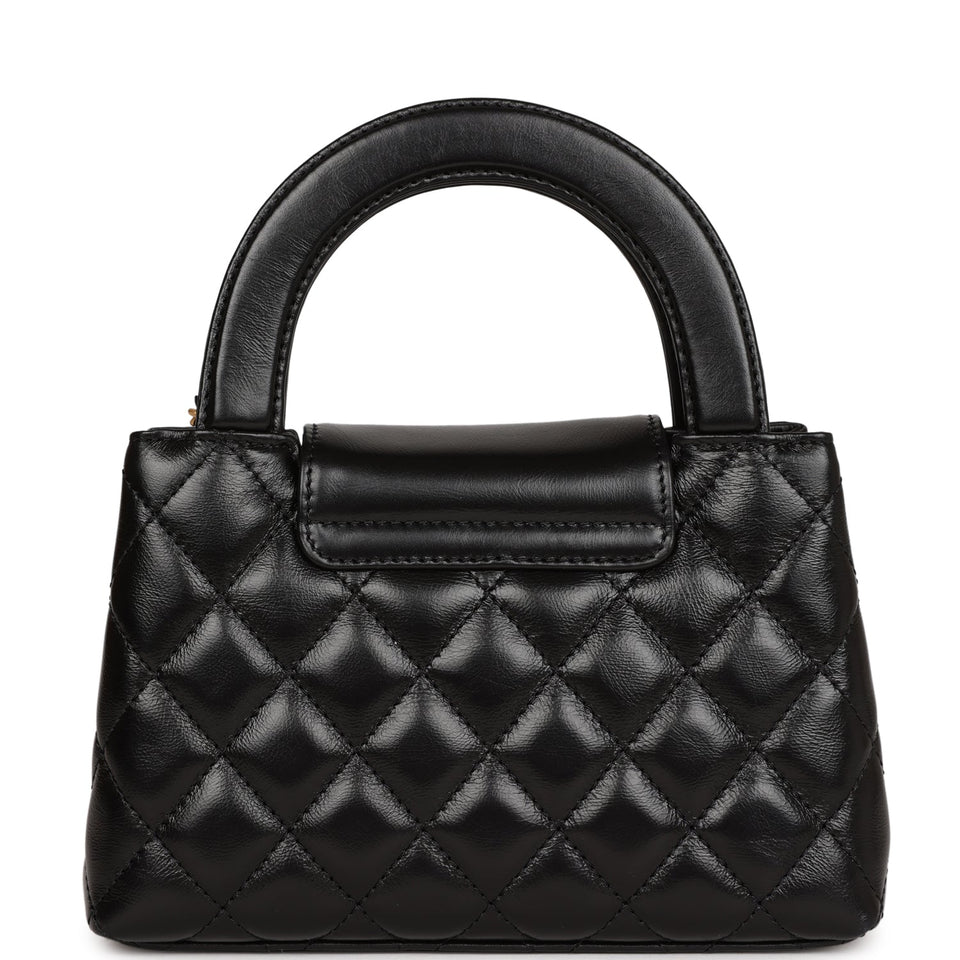 Chanel Small Kelly Shopper Black Shiny Aged Calfskin Brushed Gold Hardware