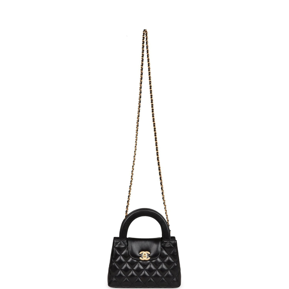 Chanel Small Kelly Shopper Black Shiny Aged Calfskin Brushed Gold Hardware