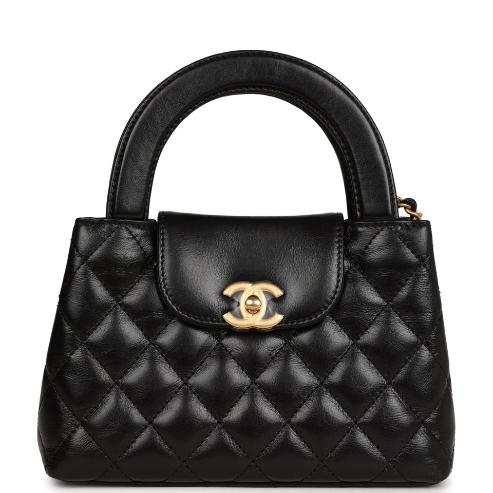 Chanel Small Kelly Shopper Black Shiny Aged Calfskin Brushed Gold Hardware