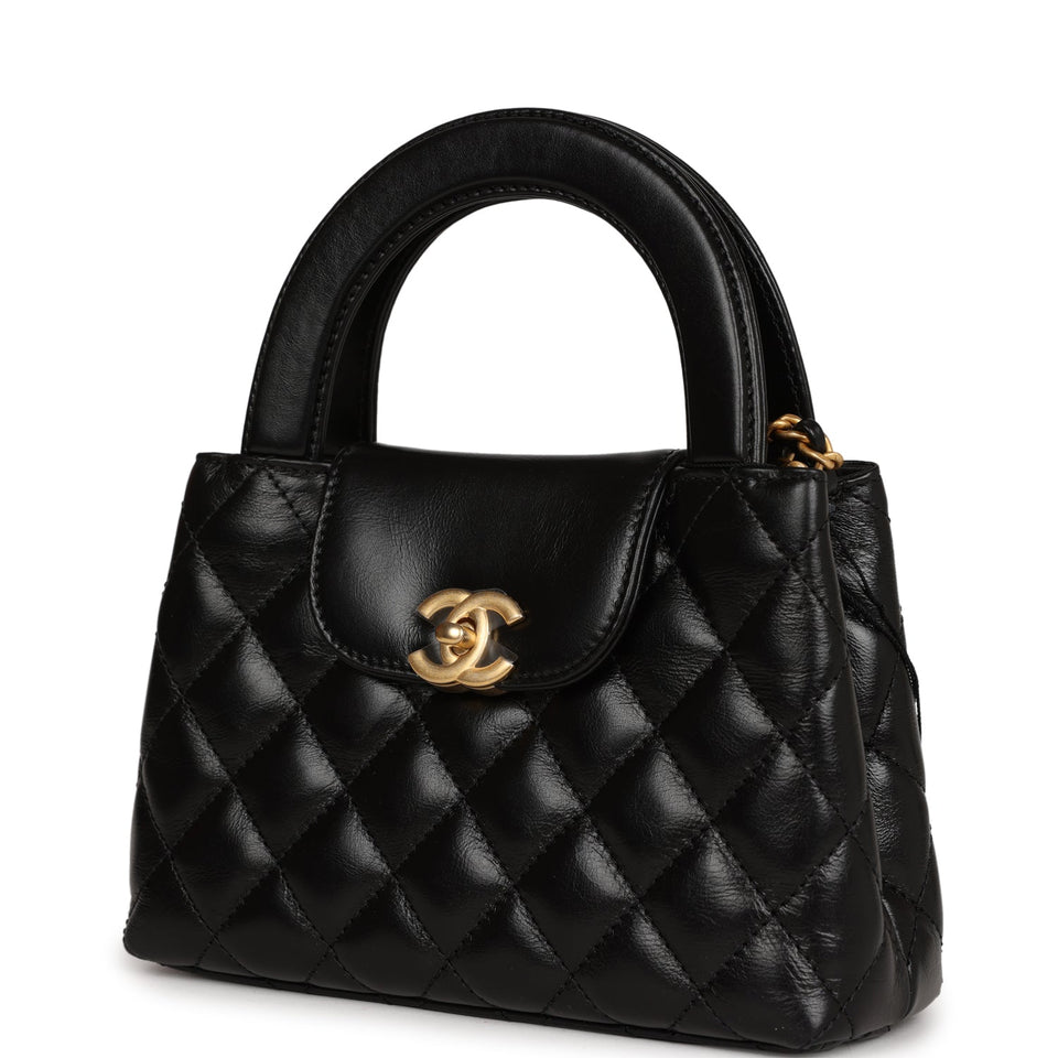 Chanel Small Kelly Shopper Black Shiny Aged Calfskin Brushed Gold Hardware