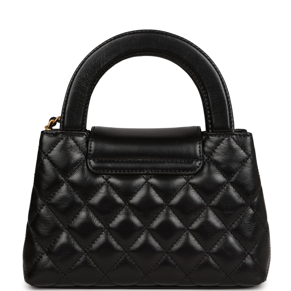 Chanel Small Kelly Shopper Black Shiny Aged Calfskin Brushed Gold Hardware