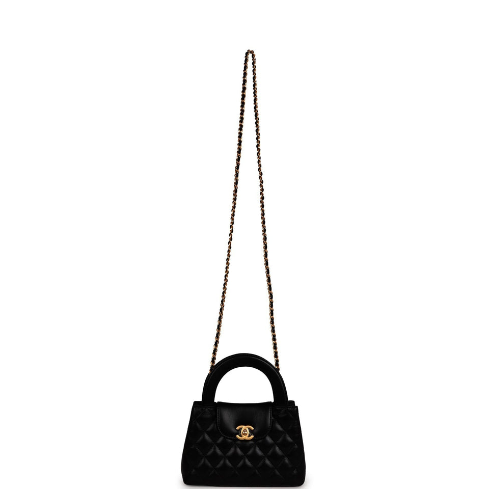 Chanel Small Kelly Shopper Black Shiny Aged Calfskin Brushed Gold Hardware
