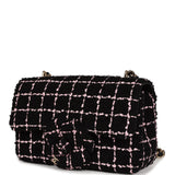 Chanel Mini Camellia Closure Flap Black and Pink Tweed Gold Hardware