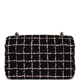 Chanel Mini Camellia Closure Flap Black and Pink Tweed Gold Hardware