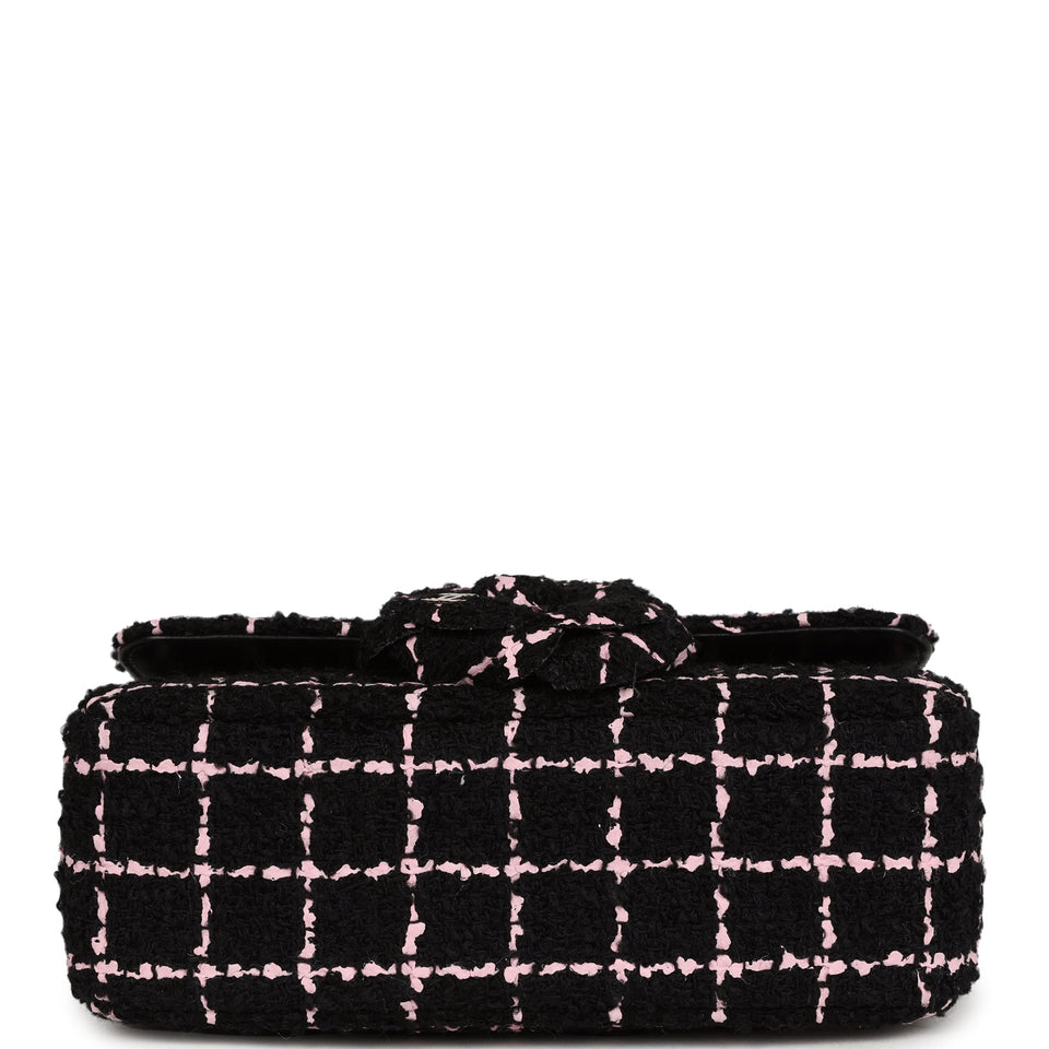 Chanel Mini Camellia Closure Flap Black and Pink Tweed Gold Hardware