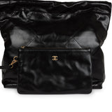 Chanel Small 22 Bag Black Shiny Crumpled Calfskin Gold Hardware