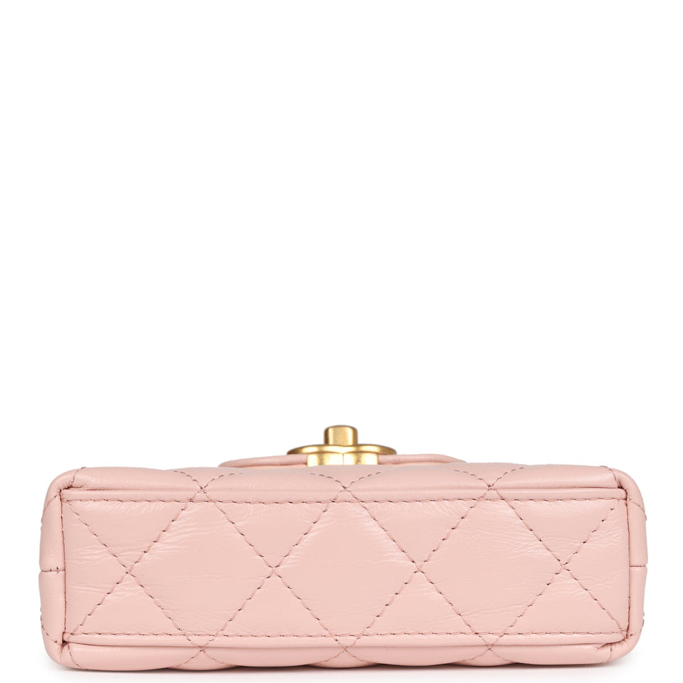 Chanel Nano Kelly Shopper Light Pink Shiny Aged Calfskin Brushed Gold Hardware