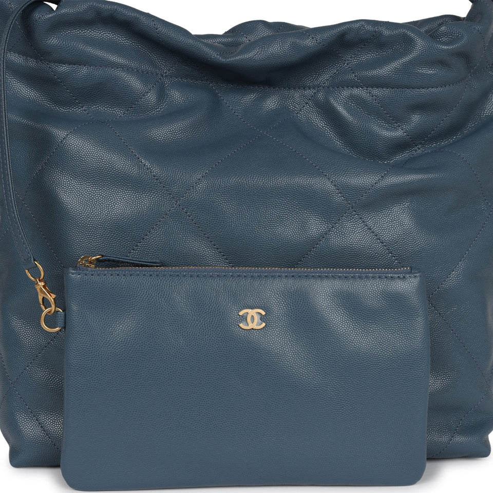 Chanel Small 22 Bag Blue Caviar Gold Hardware