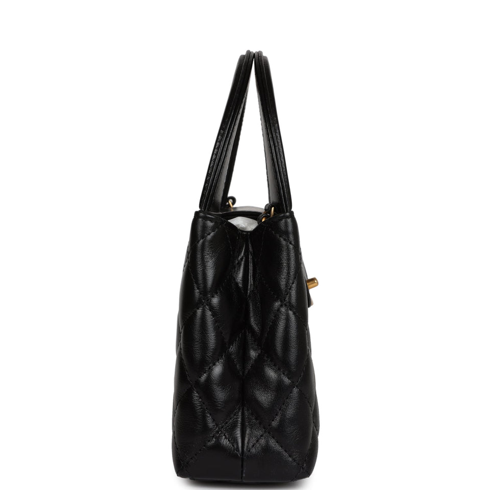Chanel Small Kelly Shopper Black Shiny Aged Calfskin Brushed Gold Hardware