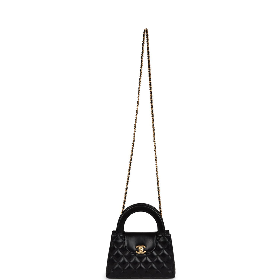 Chanel Small Kelly Shopper Black Shiny Aged Calfskin Brushed Gold Hardware