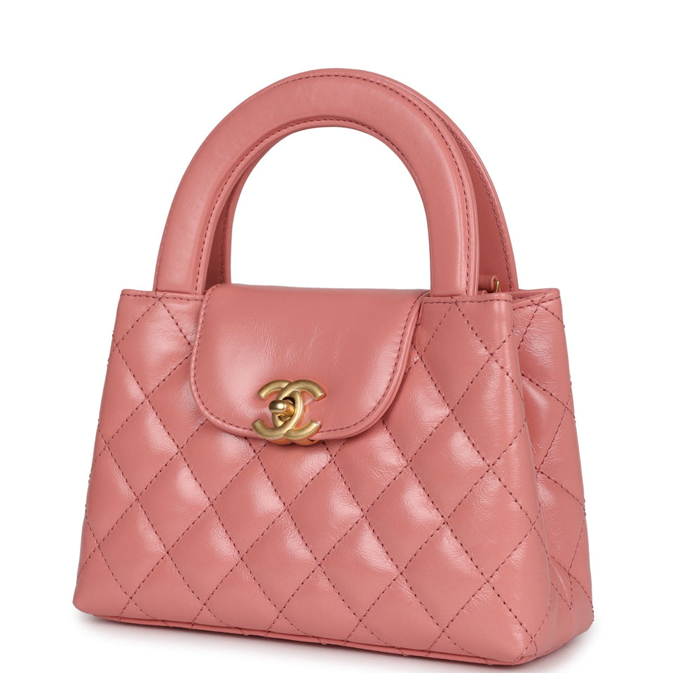 Chanel Small Kelly Shopper Pink Shiny Aged Calfskin Brushed Gold Hardware