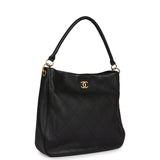 Chanel Quilted Hobo Shoulder Bag Black Calfskin Brushed Gold Hardware