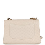 Chanel Coco Chevron Flap Bag Ivory Lambskin Light Gold Hardware