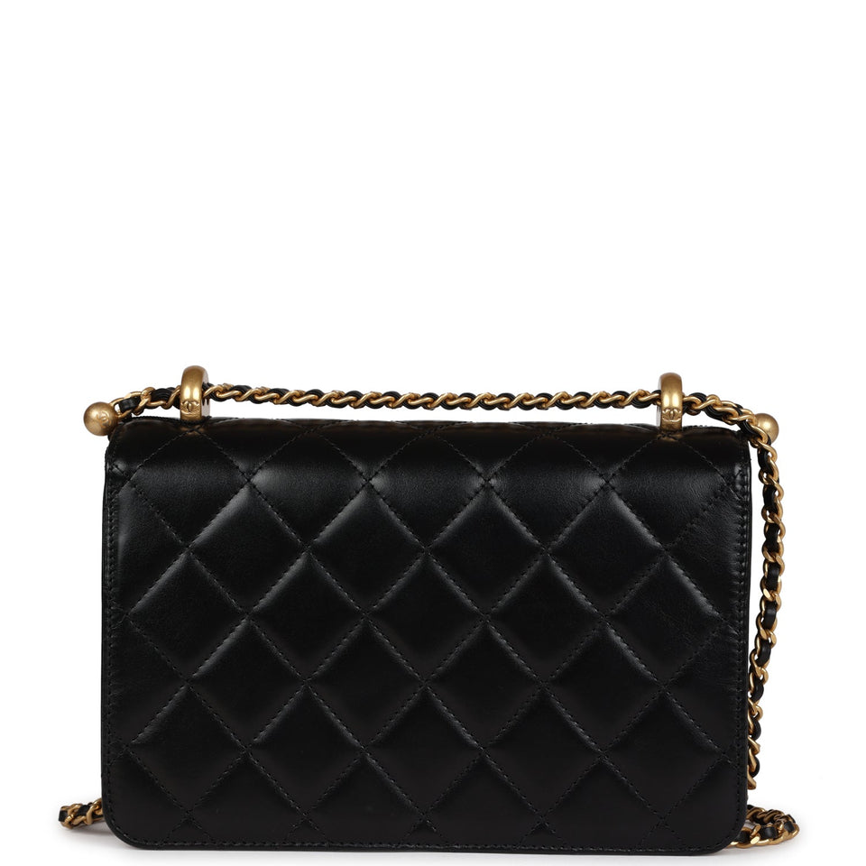Chanel Small Perfect Fit Flap Black Shiny Calfskin Brushed Gold Hardware