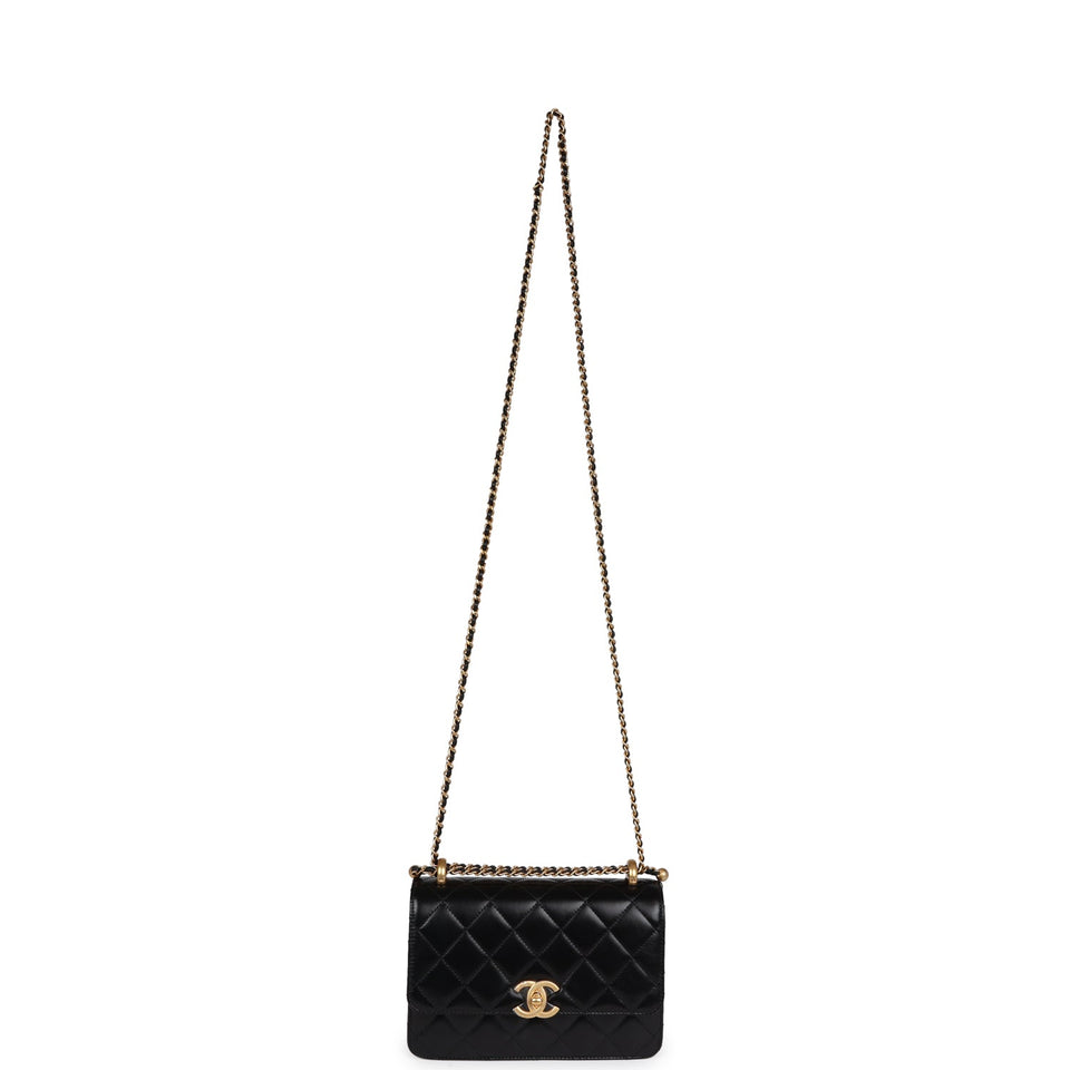 Chanel Small Perfect Fit Flap Black Shiny Calfskin Brushed Gold Hardware