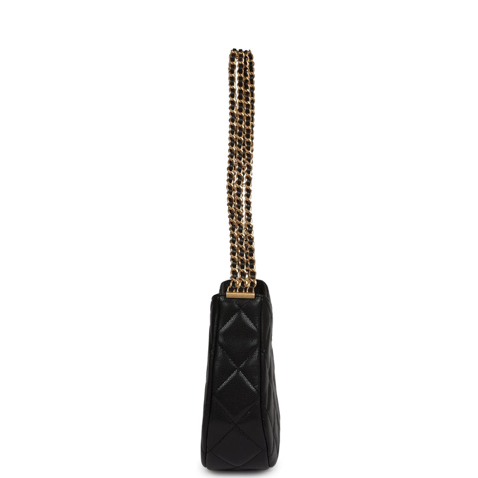 Chanel Hobo Bag Black Shiny Caviar Brushed Gold Hardware