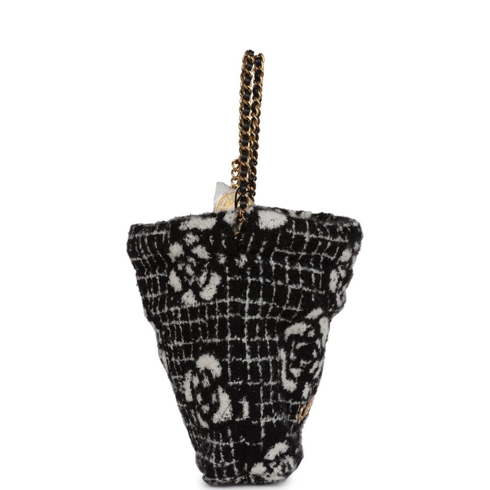 Chanel Mini 22 Bag Black and White Floral Tweed Gold Hardware