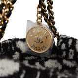 Chanel Mini 22 Bag Black and White Floral Tweed Gold Hardware
