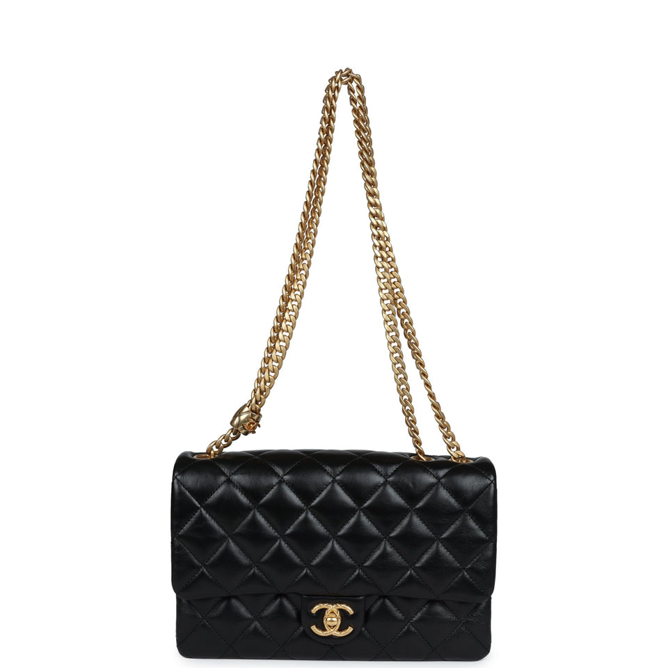 Chanel Small Crush Flap Bag Black Shiny Aged Calfskin Brushed Gold Hardware