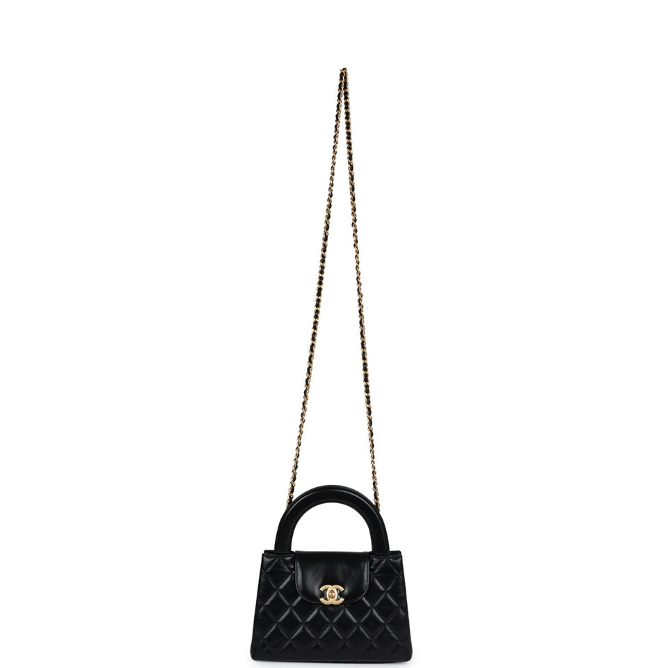 Chanel Small Kelly Shopper Black Shiny Aged Calfskin Brushed Gold Hardware