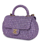 Chanel Mini Sequin Flap Bag with Top Handle Purple Tweed Antique Gold Hardware