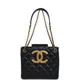 Chanel CC Small Shoulder Bag Black Lambskin Antique Gold Hardware