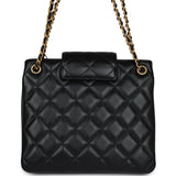 Chanel CC Small Shoulder Bag Black Lambskin Antique Gold Hardware