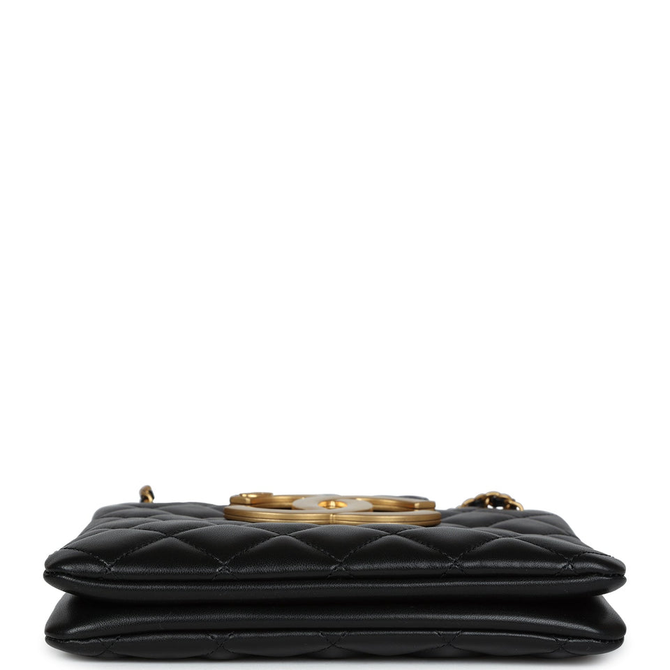 Chanel CC Small Shoulder Bag Black Lambskin Antique Gold Hardware